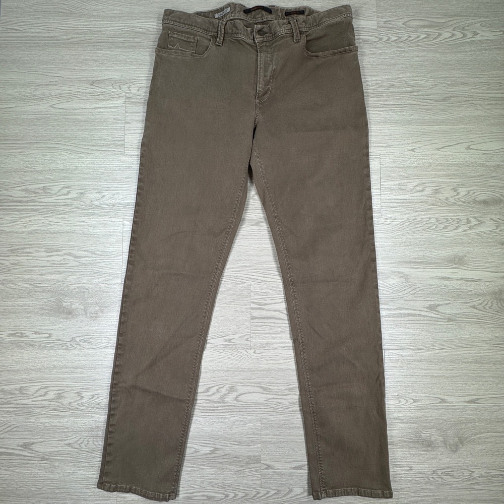 Alberto Mens Pants Pipe Regular Fit Brown 36x34 Luxury T400 Stretch Cotton Blend